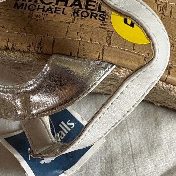 Michael Kors Silver and White Espadrille  Wedge Sandals. Size 5. New with Tags - Picture 2 of 7